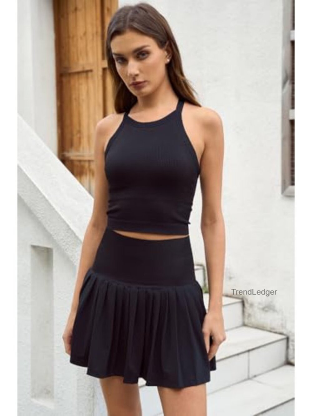 Women's Tennis Skirt Set with Built-in Shorts and Padded Tank Top - Picture 3 of 6
